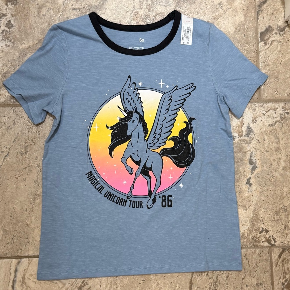 NWT Size L So Kids Blue Unicorn Graphic T-Shirt